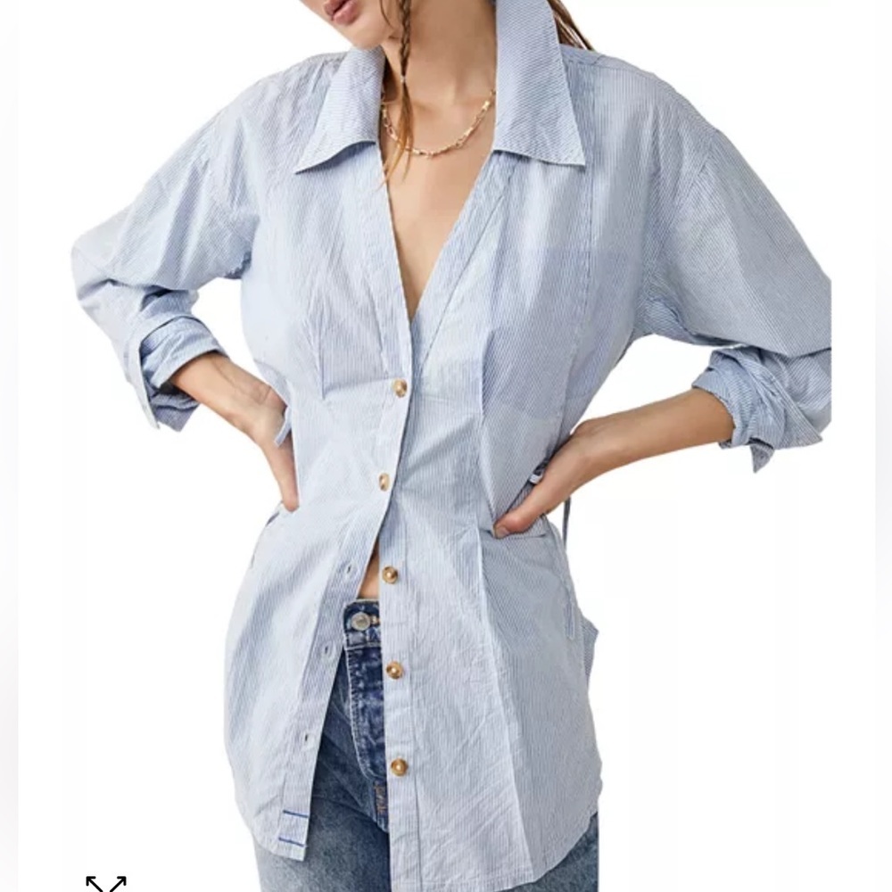 Free People We The Free Cotton Marten Oxford Striped Button Up Shirt